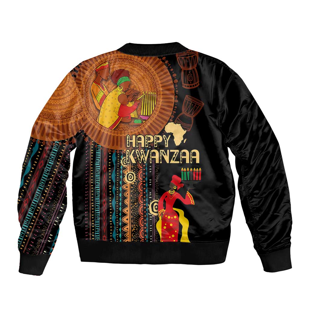 Happy Kwanzaa African Tribal Pattern Sleeve Zip Bomber Jacket - Wonder Print Shop