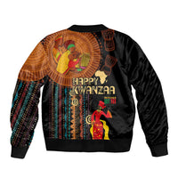 Happy Kwanzaa African Tribal Pattern Sleeve Zip Bomber Jacket - Wonder Print Shop