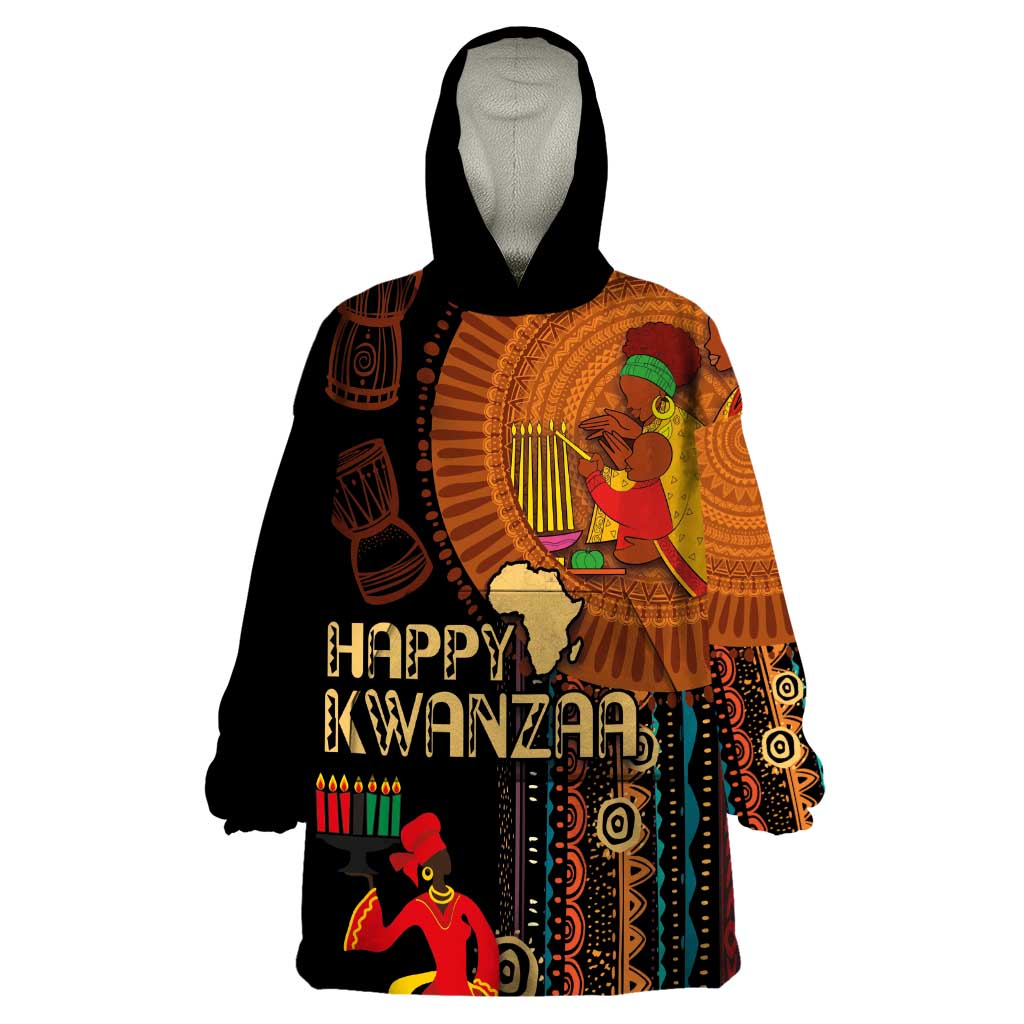 Happy Kwanzaa African Tribal Pattern Wearable Blanket Hoodie - Wonder Print Shop