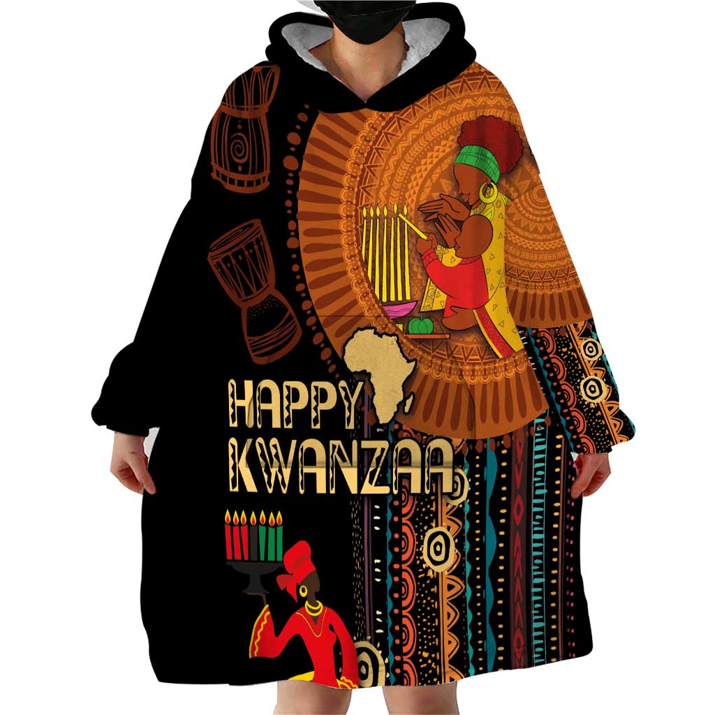 Happy Kwanzaa African Tribal Pattern Wearable Blanket Hoodie - Wonder Print Shop