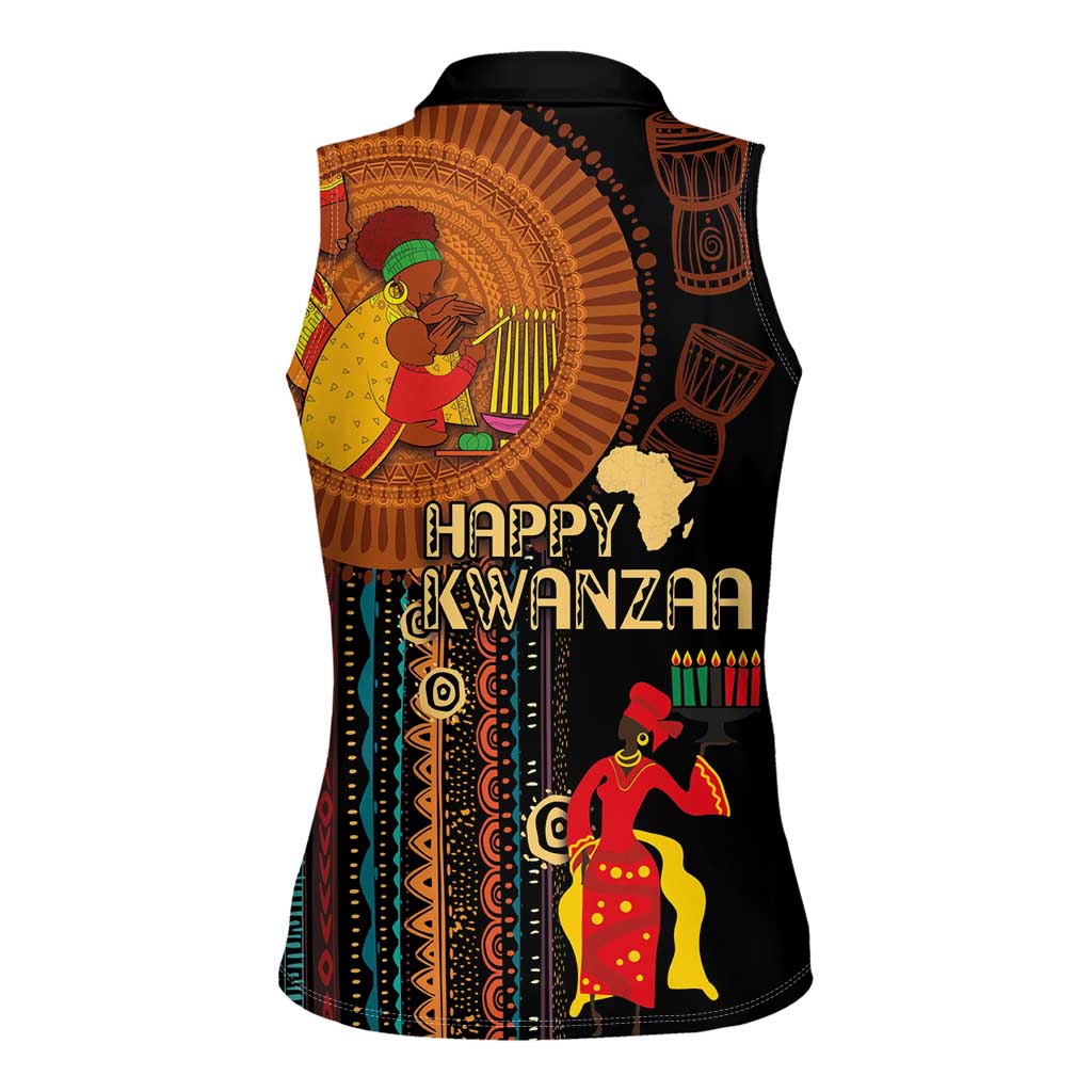 Happy Kwanzaa African Tribal Pattern Women Sleeveless Polo Shirt - Wonder Print Shop