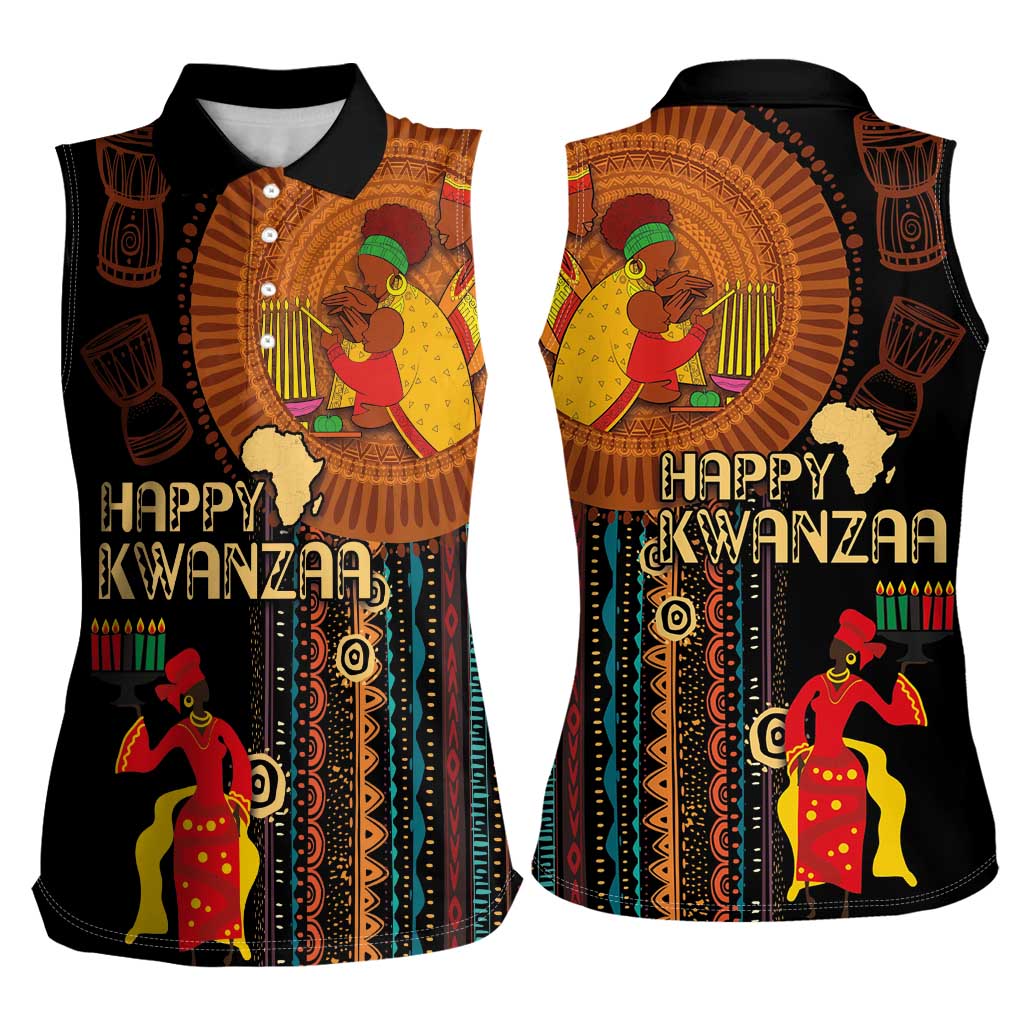 Happy Kwanzaa African Tribal Pattern Women Sleeveless Polo Shirt - Wonder Print Shop