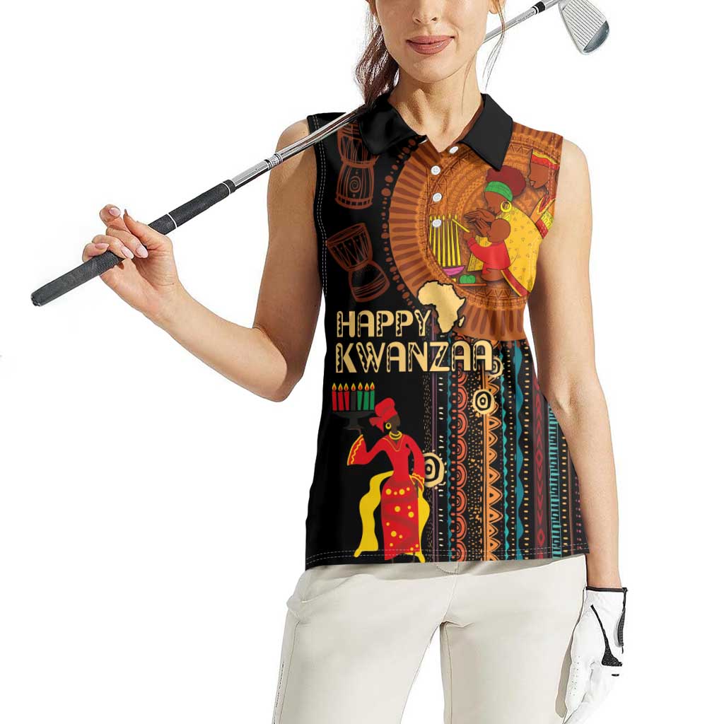 Happy Kwanzaa African Tribal Pattern Women Sleeveless Polo Shirt - Wonder Print Shop
