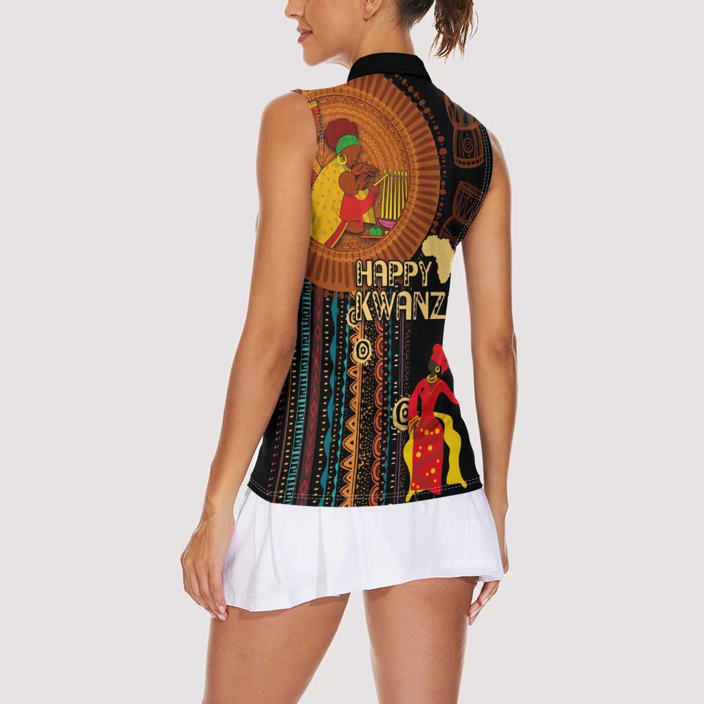Happy Kwanzaa African Tribal Pattern Women Sleeveless Polo Shirt - Wonder Print Shop