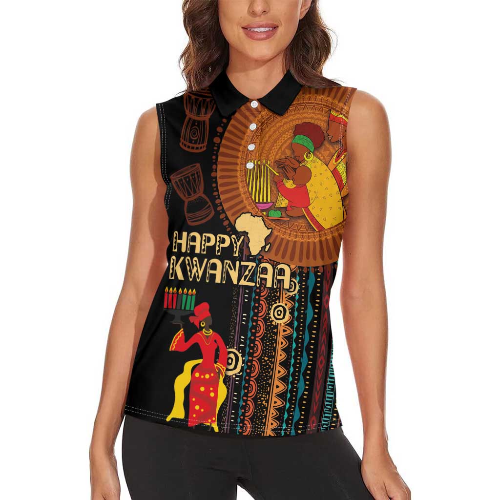 Happy Kwanzaa African Tribal Pattern Women Sleeveless Polo Shirt - Wonder Print Shop