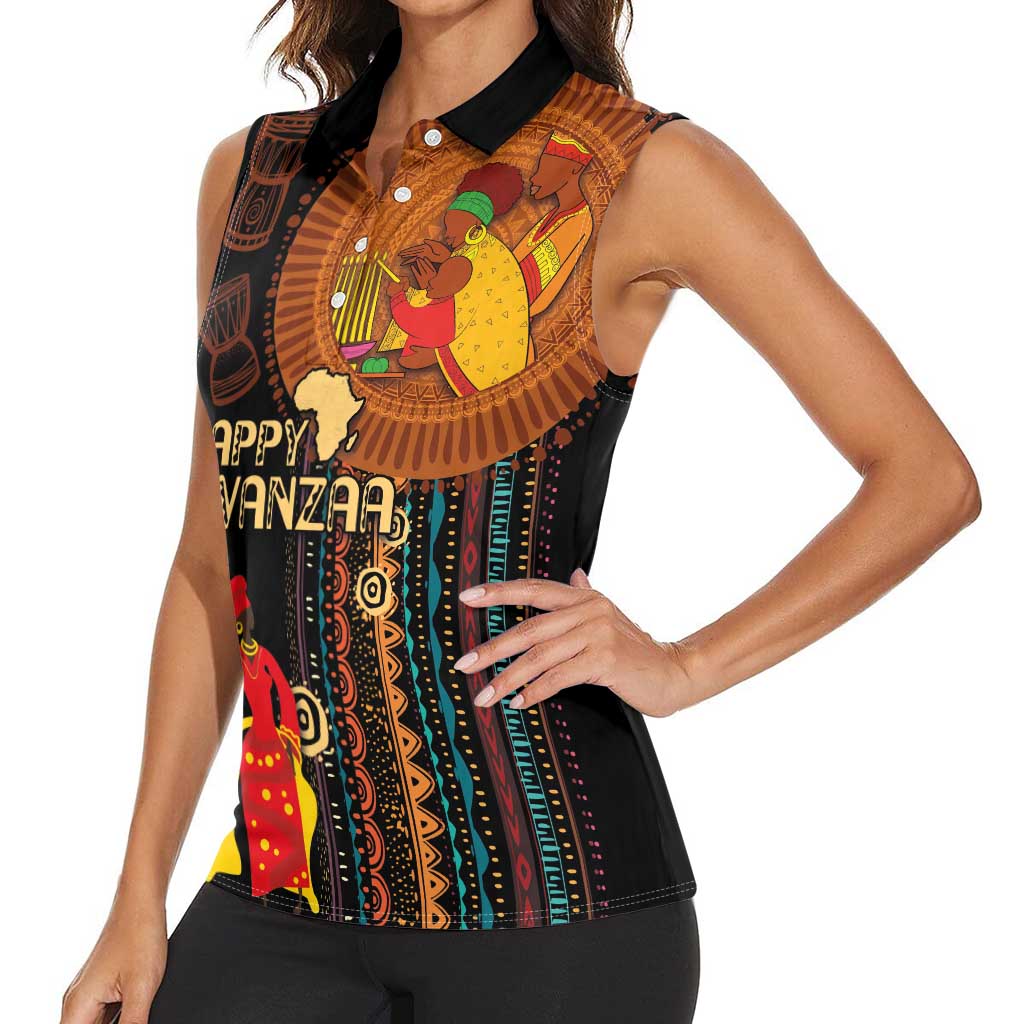 Happy Kwanzaa African Tribal Pattern Women Sleeveless Polo Shirt - Wonder Print Shop