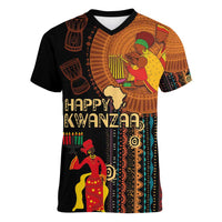 Happy Kwanzaa African Tribal Pattern Women V-Neck T-Shirt - Wonder Print Shop