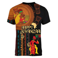 Happy Kwanzaa African Tribal Pattern Women V-Neck T-Shirt - Wonder Print Shop