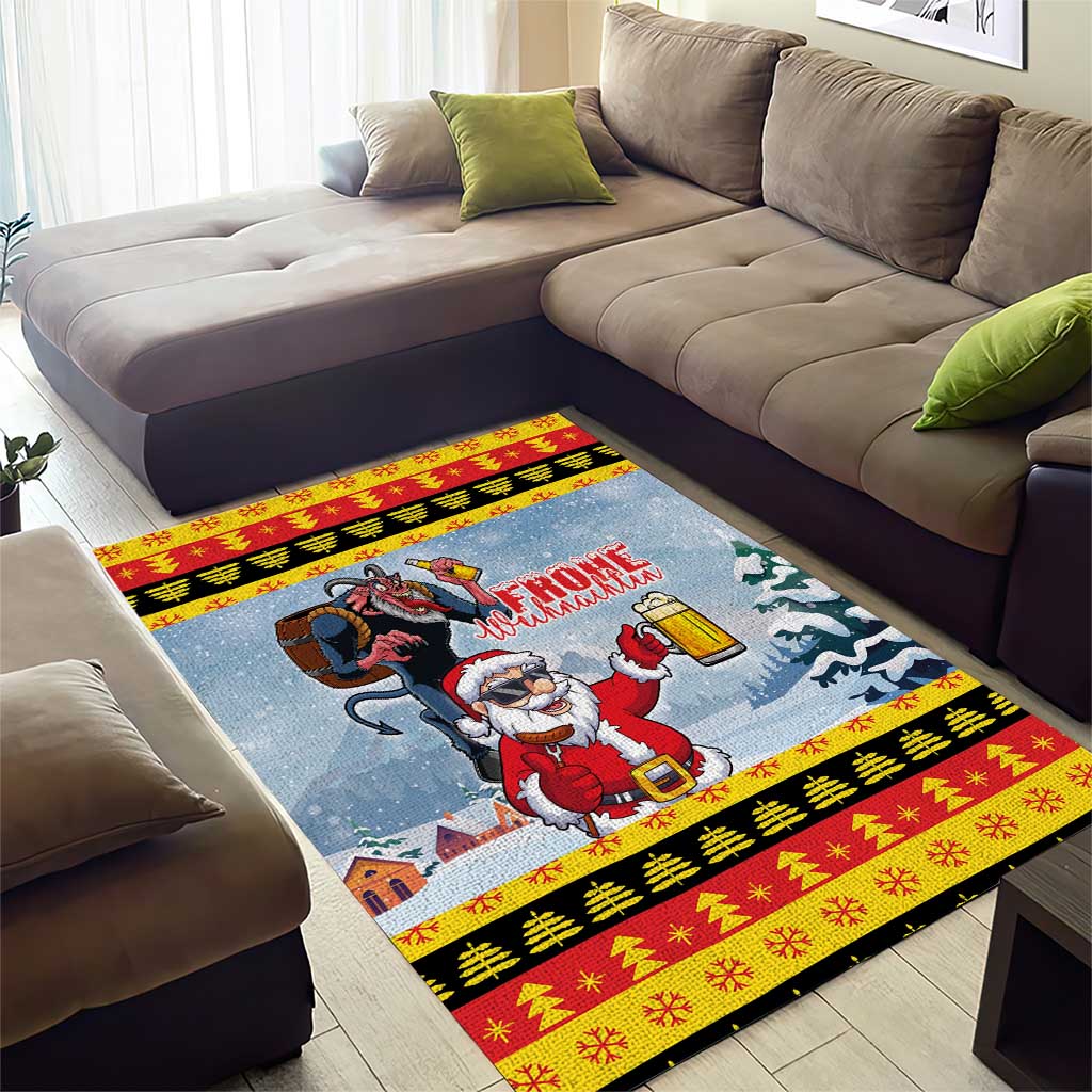 Deutschland Frohe Weihnachten Area Rug Funny Der Weihnachtsmann and Krampus Drink Beer Together - Wonder Print Shop