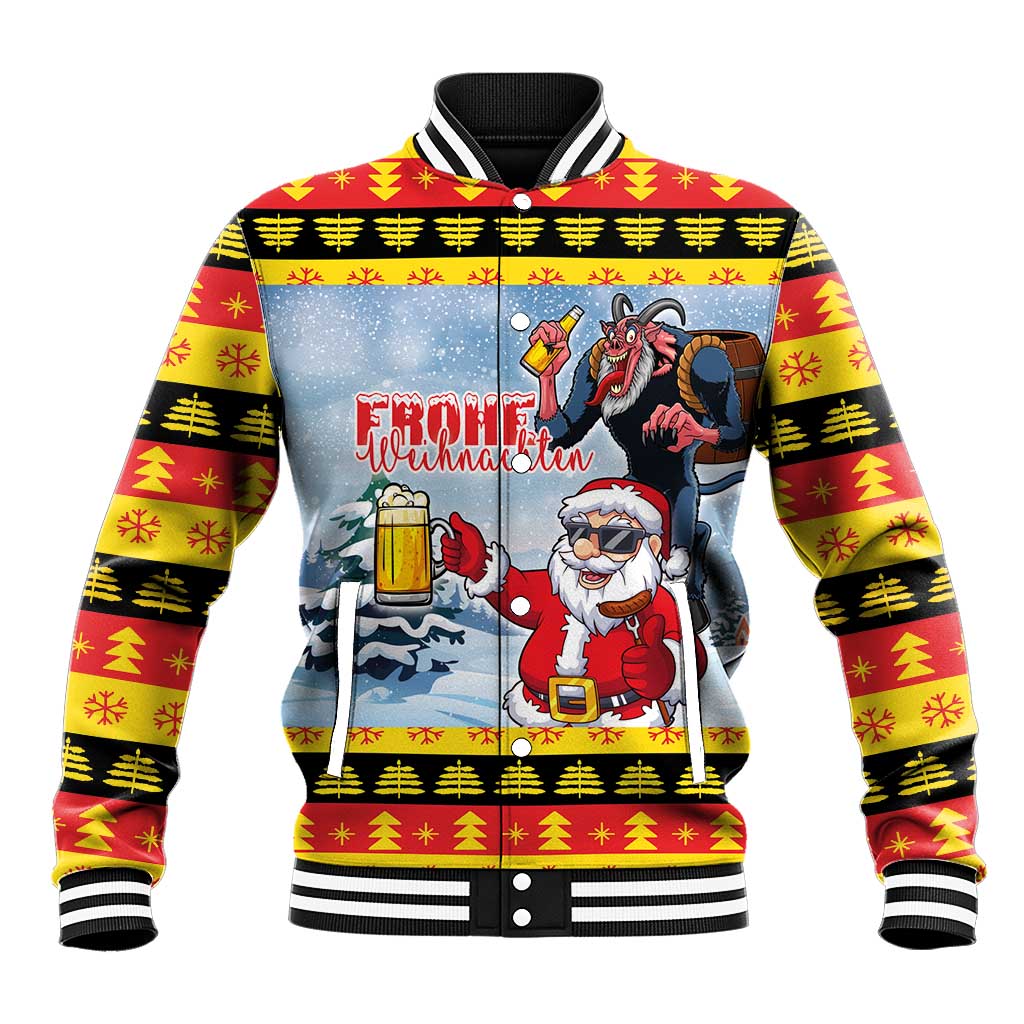 Deutschland Frohe Weihnachten Baseball Jacket Funny Der Weihnachtsmann and Krampus Drink Beer Together - Wonder Print Shop