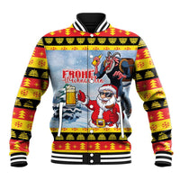Deutschland Frohe Weihnachten Baseball Jacket Funny Der Weihnachtsmann and Krampus Drink Beer Together - Wonder Print Shop