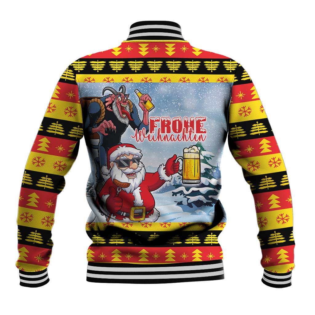 Deutschland Frohe Weihnachten Baseball Jacket Funny Der Weihnachtsmann and Krampus Drink Beer Together - Wonder Print Shop