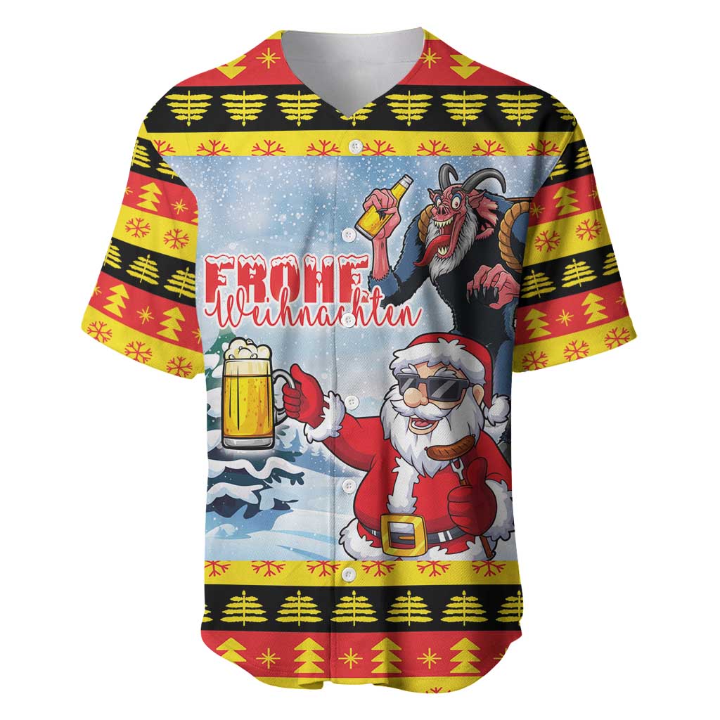 Deutschland Frohe Weihnachten Baseball Jersey Funny Der Weihnachtsmann and Krampus Drink Beer Together - Wonder Print Shop