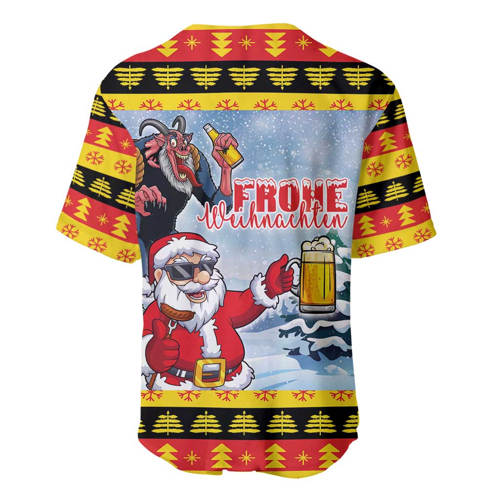 Deutschland Frohe Weihnachten Baseball Jersey Funny Der Weihnachtsmann and Krampus Drink Beer Together - Wonder Print Shop