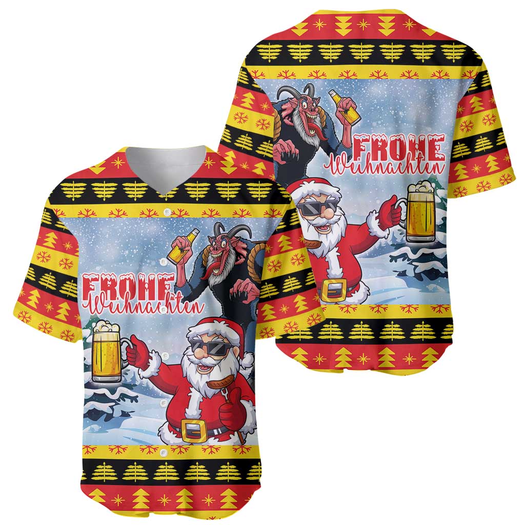 Deutschland Frohe Weihnachten Baseball Jersey Funny Der Weihnachtsmann and Krampus Drink Beer Together - Wonder Print Shop