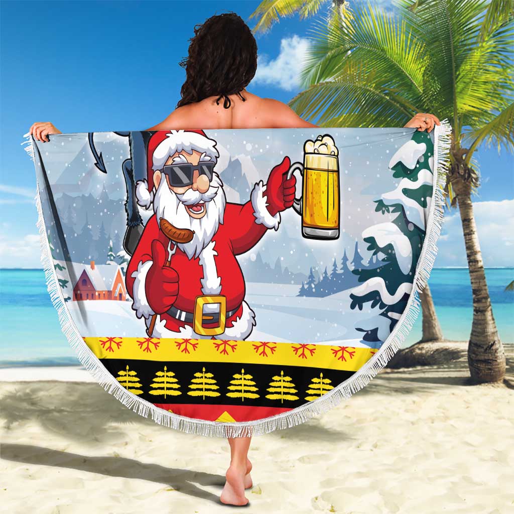 Deutschland Frohe Weihnachten Beach Blanket Funny Der Weihnachtsmann and Krampus Drink Beer Together - Wonder Print Shop