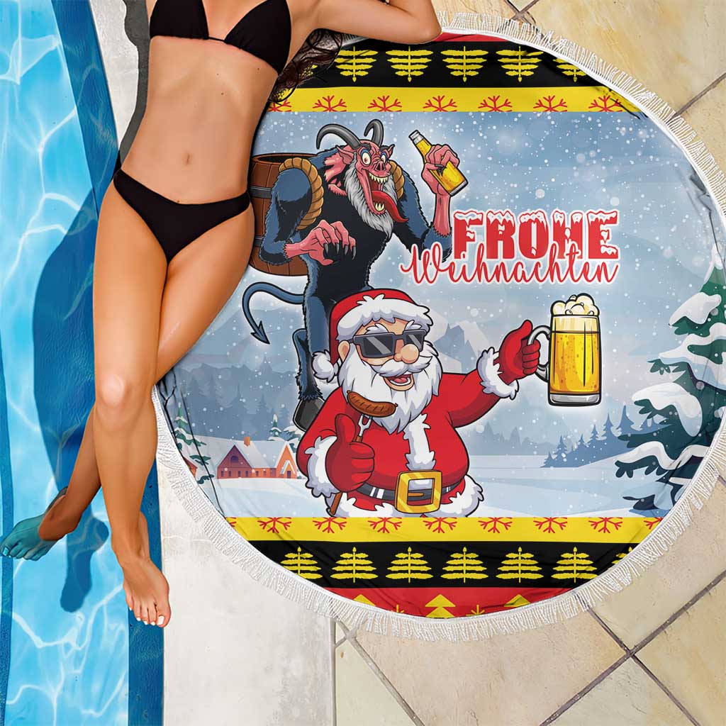 Deutschland Frohe Weihnachten Beach Blanket Funny Der Weihnachtsmann and Krampus Drink Beer Together - Wonder Print Shop