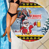 Deutschland Frohe Weihnachten Beach Blanket Funny Der Weihnachtsmann and Krampus Drink Beer Together - Wonder Print Shop