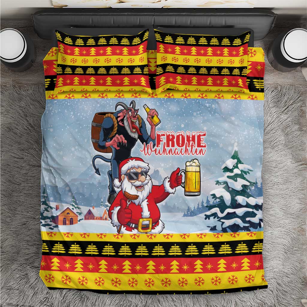Deutschland Frohe Weihnachten Bedding Set Funny Der Weihnachtsmann and Krampus Drink Beer Together - Wonder Print Shop