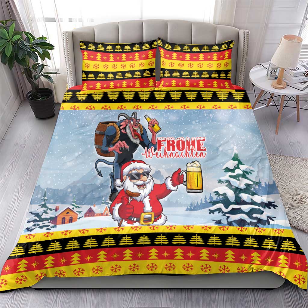 Deutschland Frohe Weihnachten Bedding Set Funny Der Weihnachtsmann and Krampus Drink Beer Together - Wonder Print Shop
