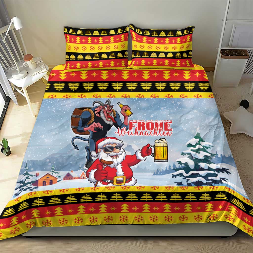 Deutschland Frohe Weihnachten Bedding Set Funny Der Weihnachtsmann and Krampus Drink Beer Together - Wonder Print Shop