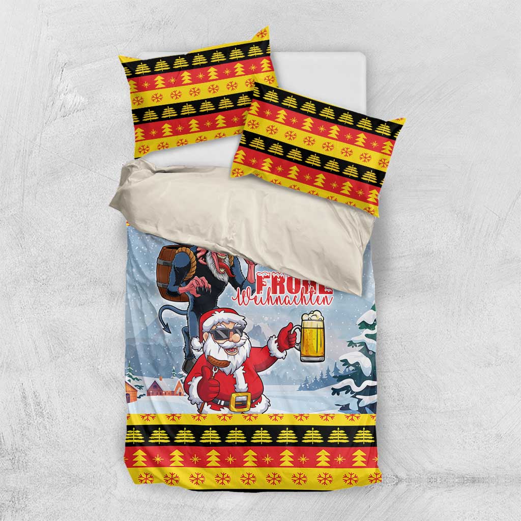 Deutschland Frohe Weihnachten Bedding Set Funny Der Weihnachtsmann and Krampus Drink Beer Together - Wonder Print Shop