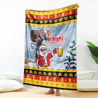 Deutschland Frohe Weihnachten Blanket Funny Santa Claus and Krampus Drink Beer Together
