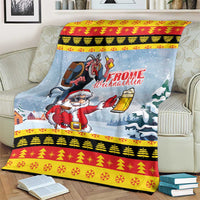 Deutschland Frohe Weihnachten Blanket Funny Santa Claus and Krampus Drink Beer Together