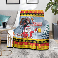 Deutschland Frohe Weihnachten Blanket Funny Santa Claus and Krampus Drink Beer Together