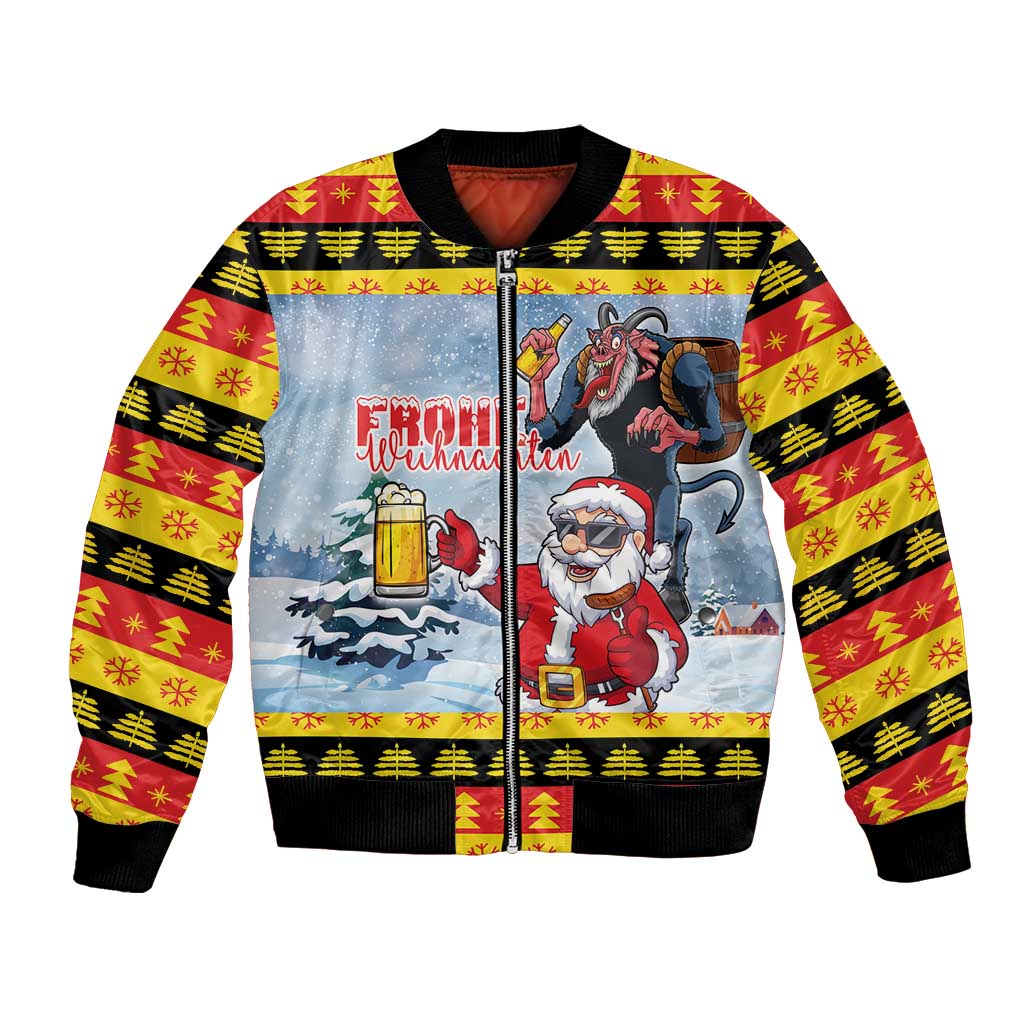 Deutschland Frohe Weihnachten Bomber Jacket Funny Der Weihnachtsmann and Krampus Drink Beer Together - Wonder Print Shop