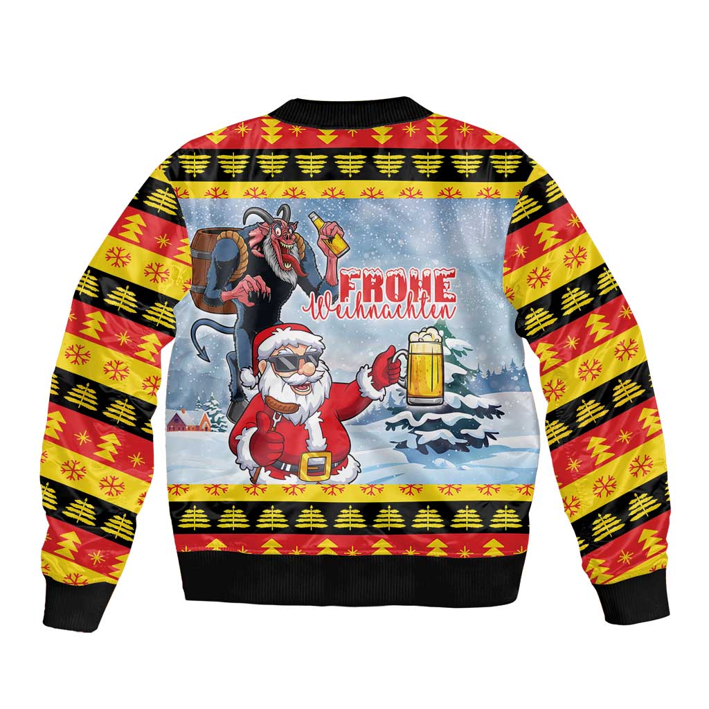Deutschland Frohe Weihnachten Bomber Jacket Funny Der Weihnachtsmann and Krampus Drink Beer Together - Wonder Print Shop