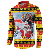 Deutschland Frohe Weihnachten Button Sweatshirt Funny Der Weihnachtsmann and Krampus Drink Beer Together - Wonder Print Shop