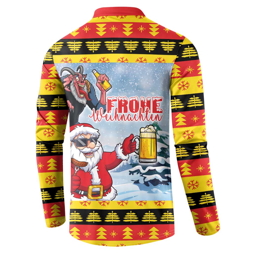 Deutschland Frohe Weihnachten Button Sweatshirt Funny Der Weihnachtsmann and Krampus Drink Beer Together - Wonder Print Shop