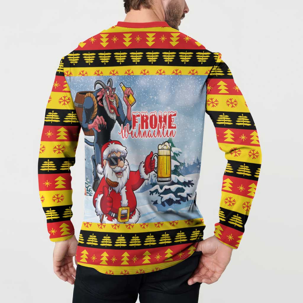 Deutschland Frohe Weihnachten Button Sweatshirt Funny Der Weihnachtsmann and Krampus Drink Beer Together - Wonder Print Shop