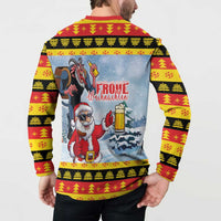 Deutschland Frohe Weihnachten Button Sweatshirt Funny Der Weihnachtsmann and Krampus Drink Beer Together - Wonder Print Shop