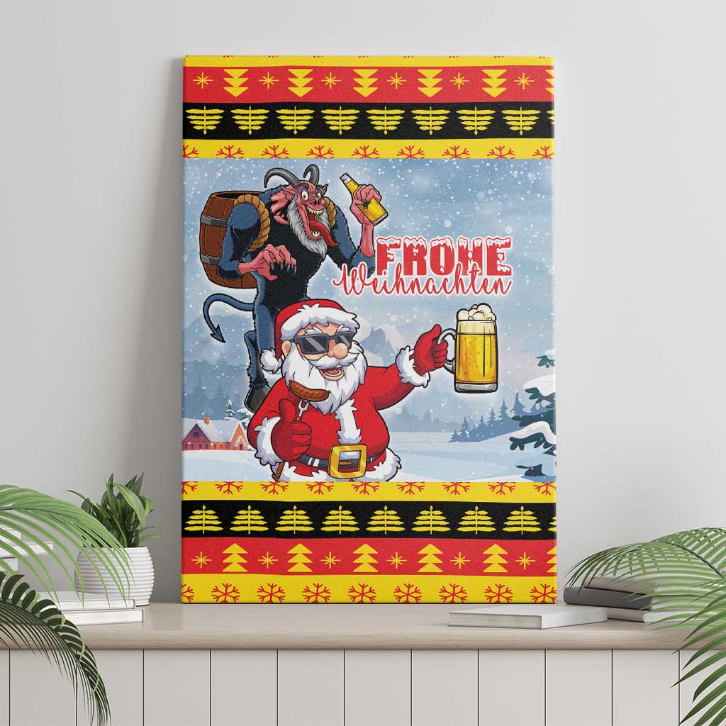 Deutschland Frohe Weihnachten Canvas Wall Art Funny Der Weihnachtsmann and Krampus Drink Beer Together - Wonder Print Shop