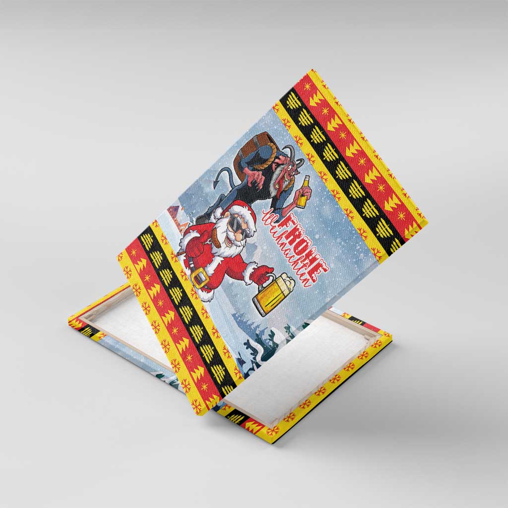 Deutschland Frohe Weihnachten Canvas Wall Art Funny Der Weihnachtsmann and Krampus Drink Beer Together - Wonder Print Shop