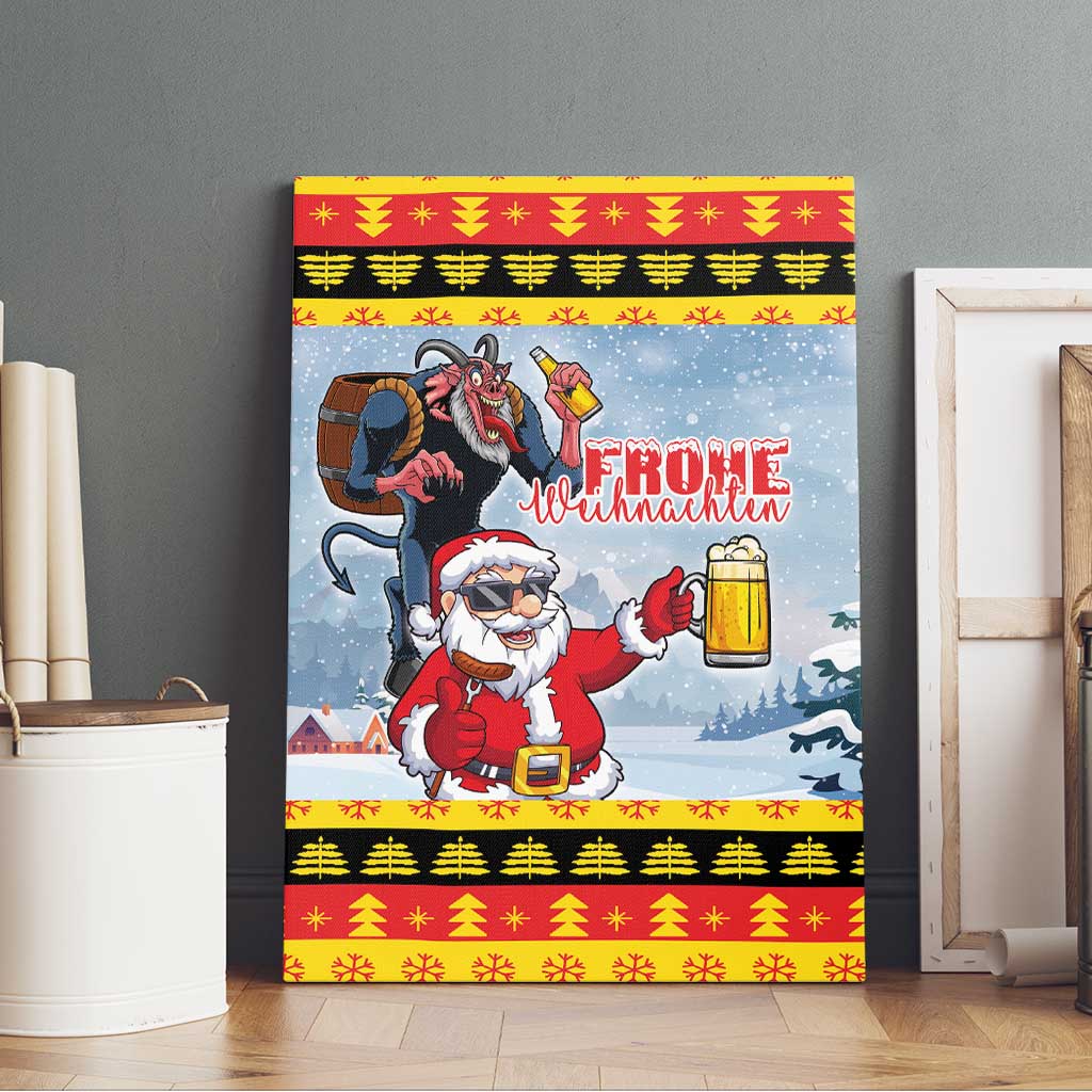 Deutschland Frohe Weihnachten Canvas Wall Art Funny Der Weihnachtsmann and Krampus Drink Beer Together - Wonder Print Shop