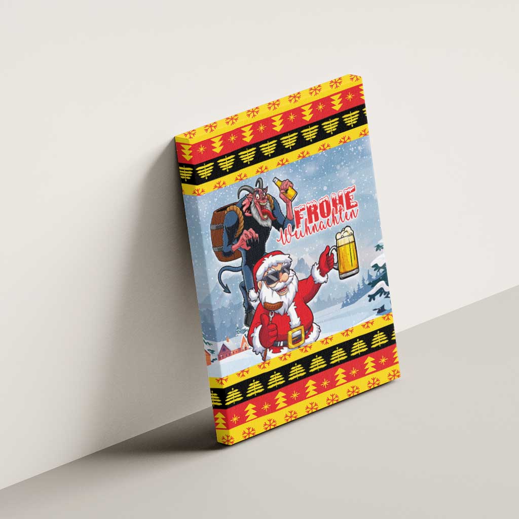 Deutschland Frohe Weihnachten Canvas Wall Art Funny Der Weihnachtsmann and Krampus Drink Beer Together - Wonder Print Shop