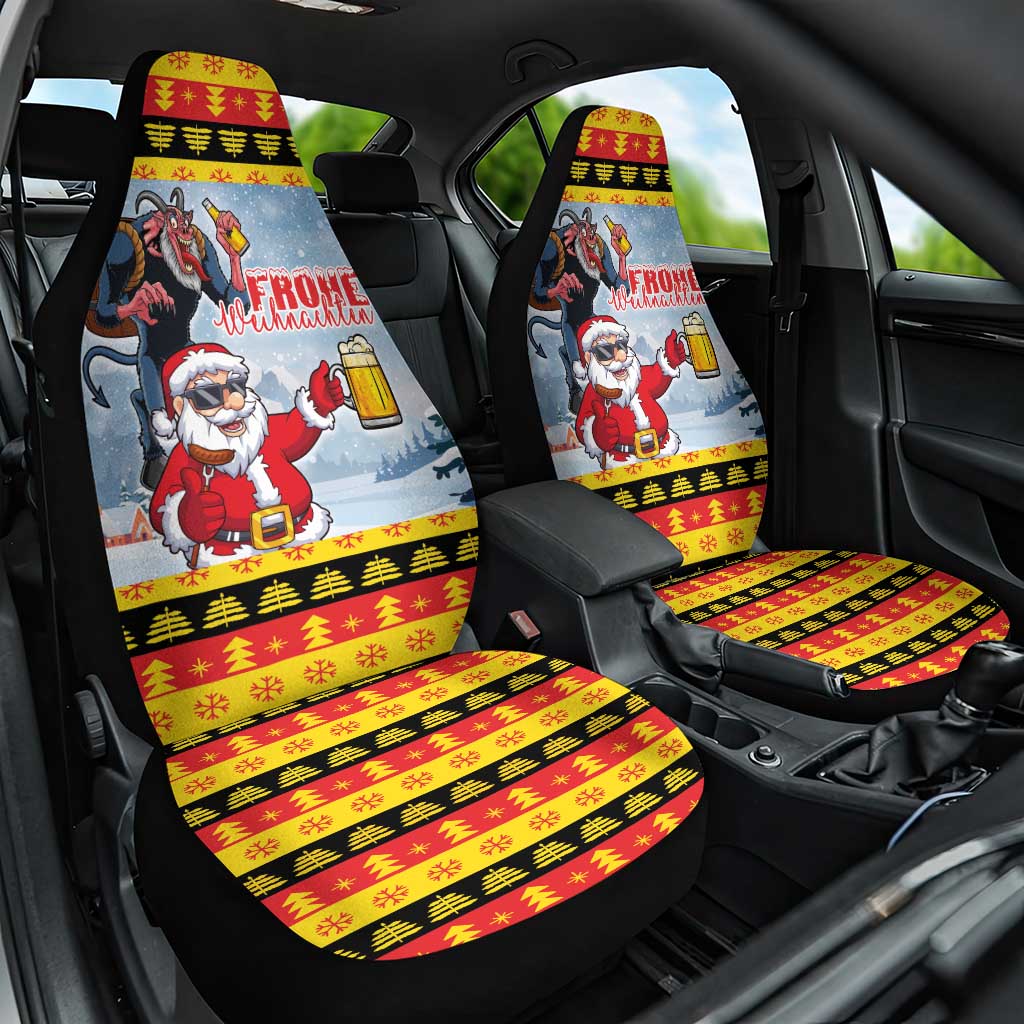 Deutschland Frohe Weihnachten Car Seat Cover Funny Der Weihnachtsmann and Krampus Drink Beer Together - Wonder Print Shop