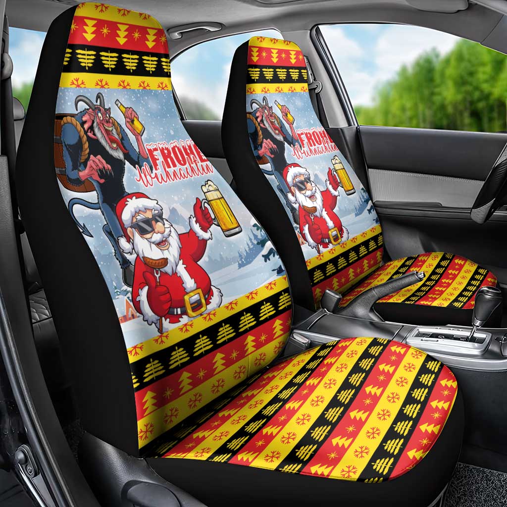 Deutschland Frohe Weihnachten Car Seat Cover Funny Der Weihnachtsmann and Krampus Drink Beer Together - Wonder Print Shop