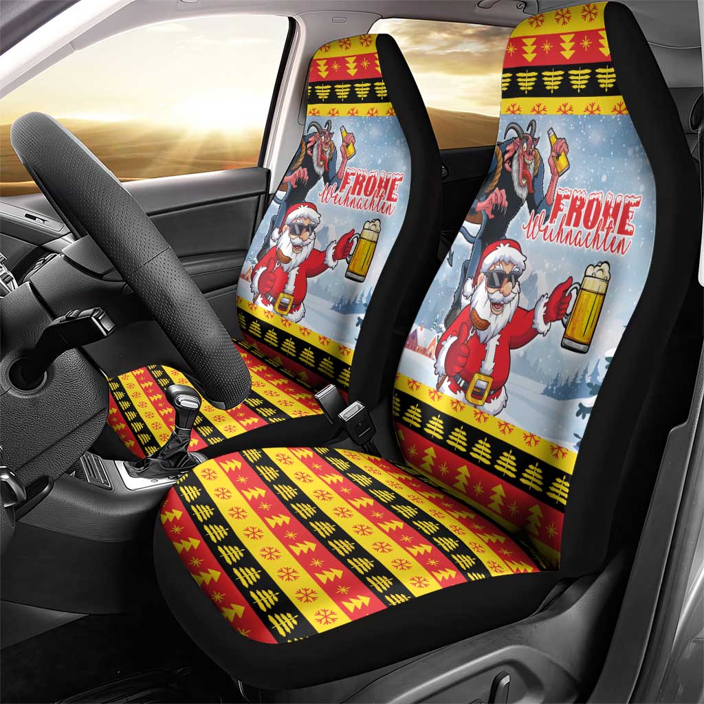 Deutschland Frohe Weihnachten Car Seat Cover Funny Der Weihnachtsmann and Krampus Drink Beer Together - Wonder Print Shop