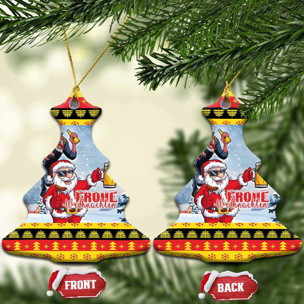 Deutschland Frohe Weihnachten Ceramic Ornament Funny Santa Claus and Krampus Drink Beer Together - Wonder Print Shop
