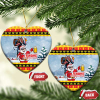 Deutschland Frohe Weihnachten Ceramic Ornament Funny Santa Claus and Krampus Drink Beer Together - Wonder Print Shop