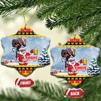 Deutschland Frohe Weihnachten Ceramic Ornament Funny Santa Claus and Krampus Drink Beer Together - Wonder Print Shop