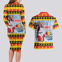 Deutschland Frohe Weihnachten Couples Matching Long Sleeve Bodycon Dress and Hawaiian Shirt Funny Der Weihnachtsmann and Krampus Drink Beer Together - Wonder Print Shop
