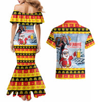 Deutschland Frohe Weihnachten Couples Matching Mermaid Dress and Hawaiian Shirt Funny Der Weihnachtsmann and Krampus Drink Beer Together - Wonder Print Shop