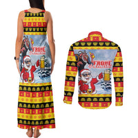 Deutschland Frohe Weihnachten Couples Matching Tank Maxi Dress and Long Sleeve Button Shirt Funny Der Weihnachtsmann and Krampus Drink Beer Together - Wonder Print Shop