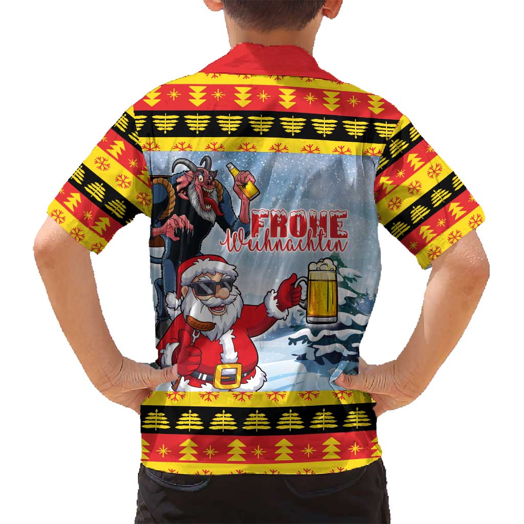 Deutschland Frohe Weihnachten Family Matching Long Sleeve Bodycon Dress and Hawaiian Shirt Funny Der Weihnachtsmann and Krampus Drink Beer Together - Wonder Print Shop