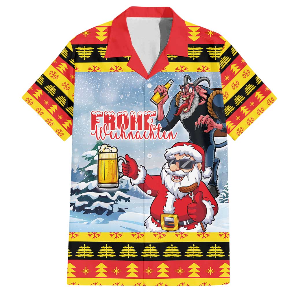 Deutschland Frohe Weihnachten Family Matching Long Sleeve Bodycon Dress and Hawaiian Shirt Funny Der Weihnachtsmann and Krampus Drink Beer Together - Wonder Print Shop